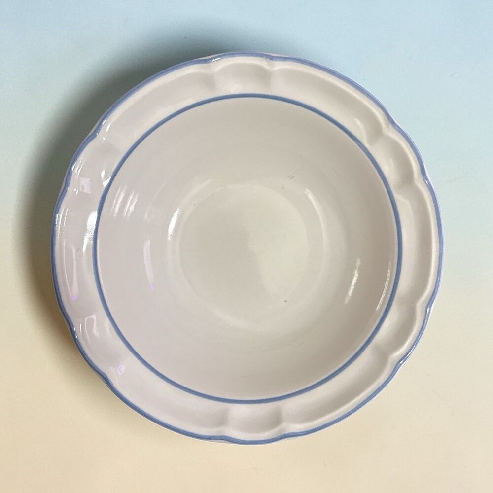 Cordella Bluet Cereal Bowls 6 7/8" Stoneware Blue Trim Scalloped Floral Set 4